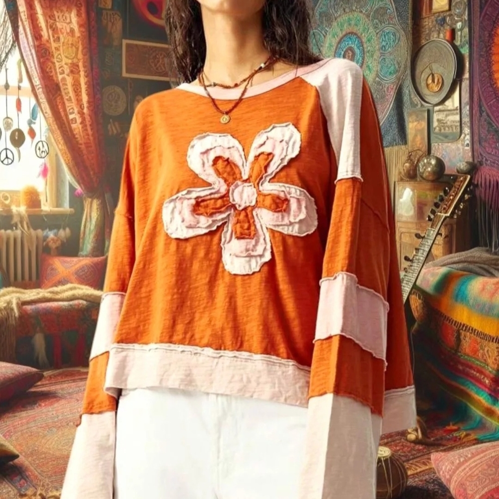 Boutique Orange Pink Patchwork Boho Bohemian Flor… - image 5